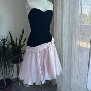 Roberta Women’s Small Dress Pink Black Velvet Strapless Tulle 80s Prom Party
